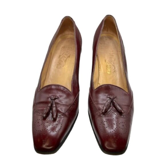 Vintage Salvatore Ferragamo Burgundy Western Leather Pumps Size 10B - Picture 5 of 8